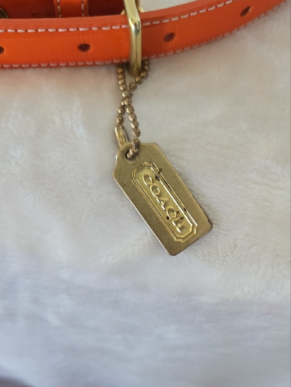 Coach Orange Leather Stud Belt with Gold Metal Hang Tag - Picture 2 of 7